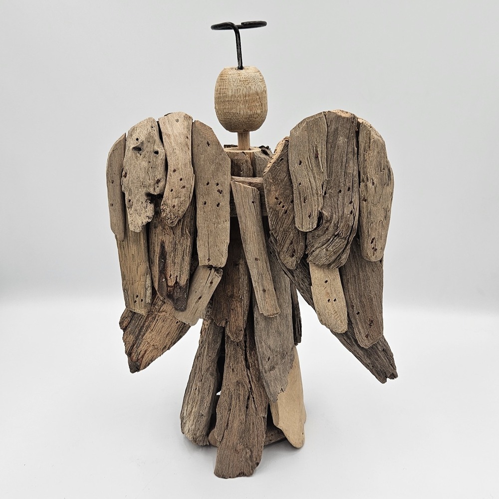 Driftwood Angel Figurine Handmade Folk Art 11" Rustic Primitive Boho Coastal - Picture 2 of 7